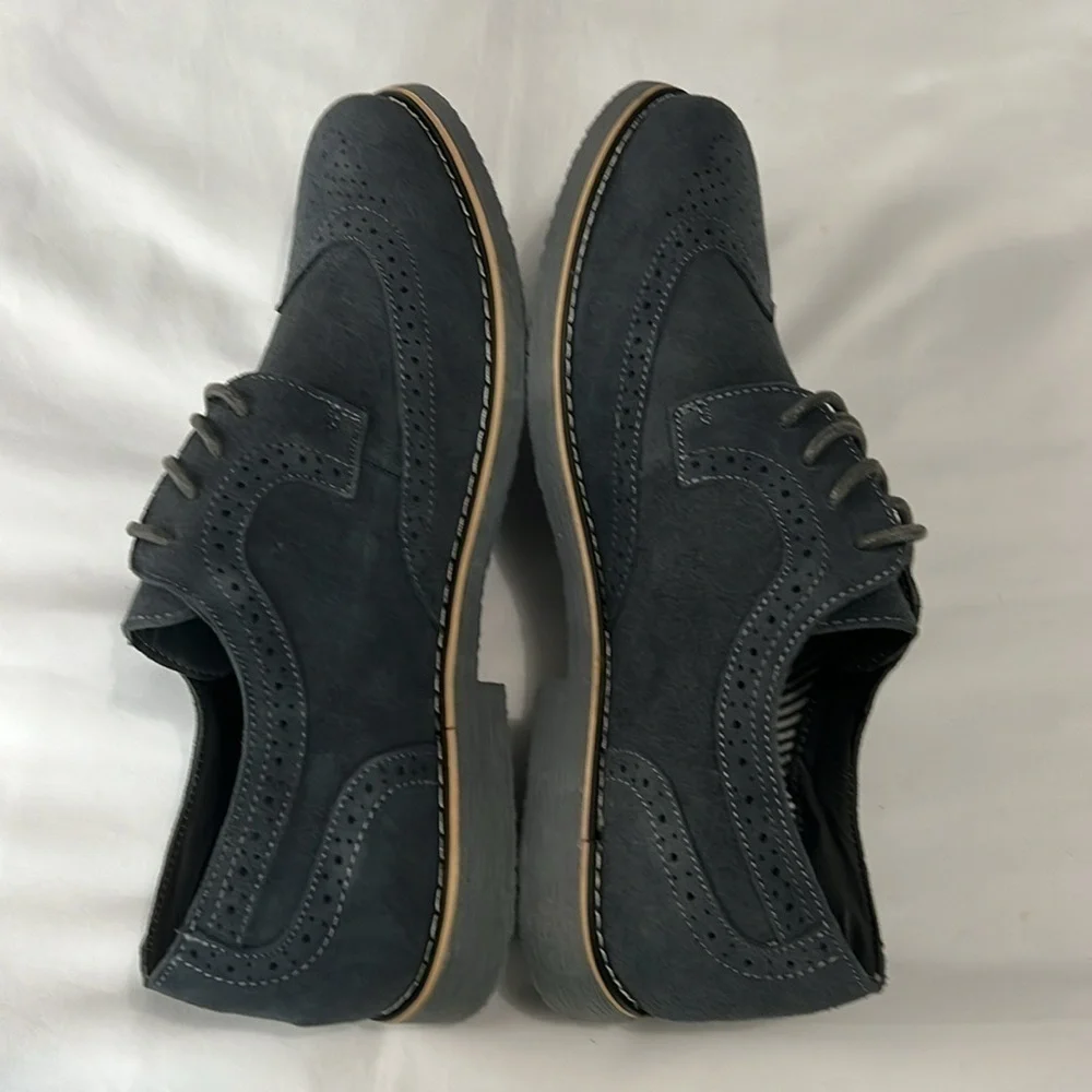 NEW WITH BOX Alpine Swiss Beau Gray Genuine Suede Wingtip Brogue Lace Up Oxford